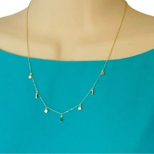 .925 Sterling Silver/14K Gold Plated w/ Green Zircon Stones Necklace - 18 in